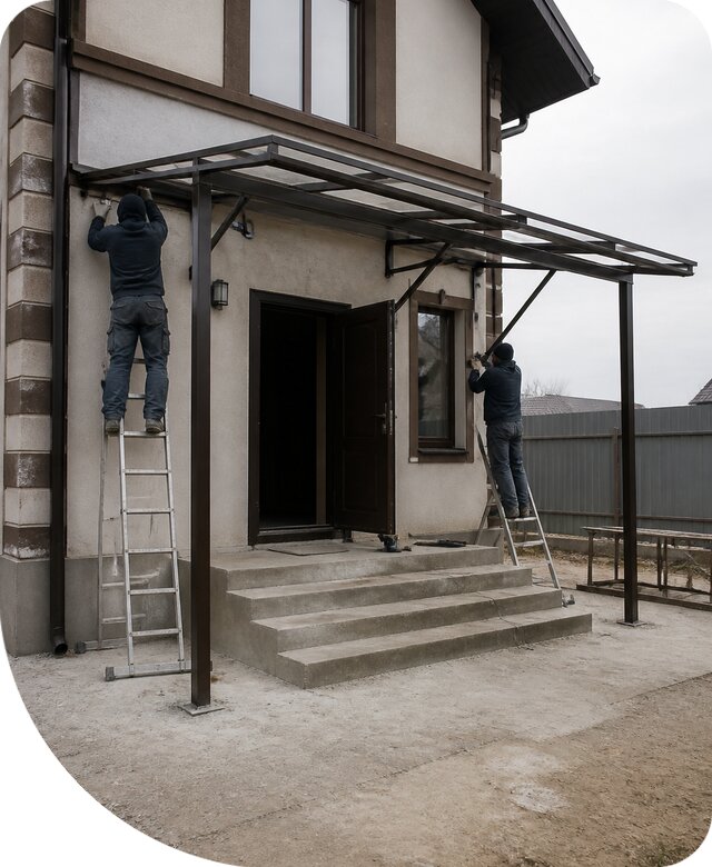Изготовление и монтаж металлического козырька под ключ в Павловском Посаде